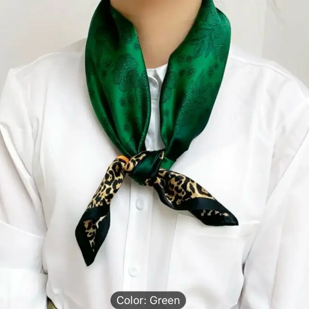 Boho Emerald Green Leopard Print Silk Scarf - Picture 2 of 13